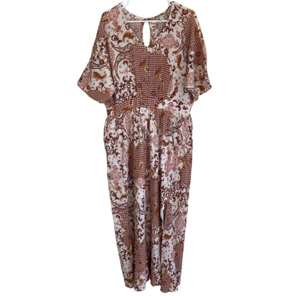 Cato Boho Peasant Style Maxi Dress Multicolor Floral Paisley Front Slits 14-16 - Picture 2 of 16